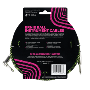 Ernie Ball 7.5 Meter Braided Straight / Angle Instrument Cable, Black / Green